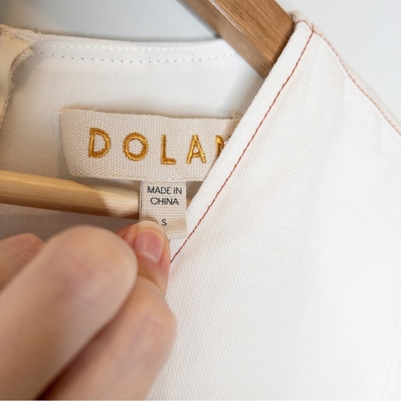 Dolan Rigby Topstitch Detail Button-Front Midi Dress Size Small Cream Linen - Picture 7 of 12